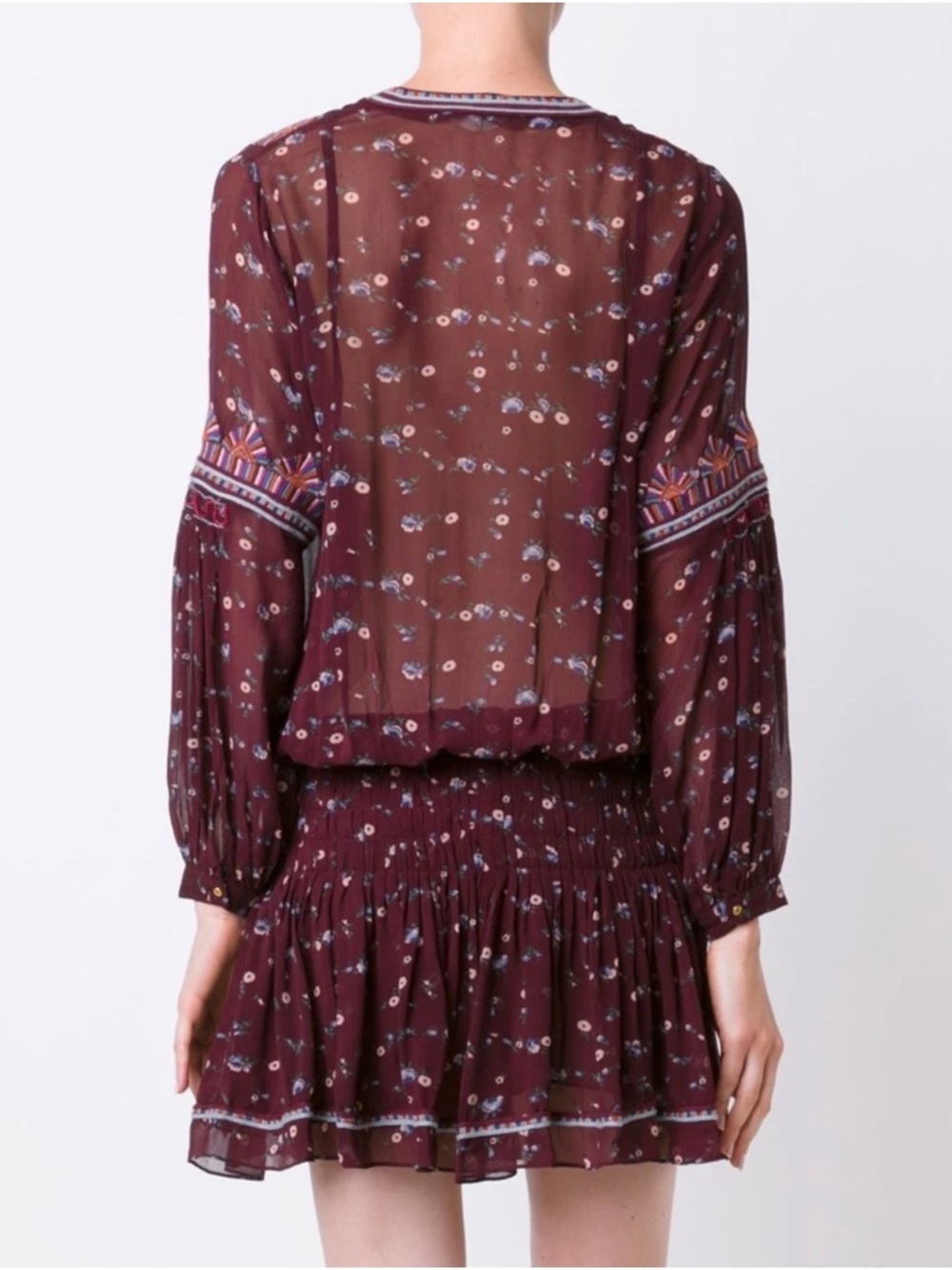 ULLA JOHNSON Gita Silk Embroidered Floral Drop Waist Boho Dress Bordeaux Size 6 - Picture 3 of 16